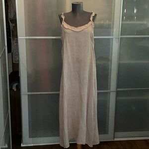 Francesca Bettini Large Taupe/Grey/Beige Linen Midi Dress